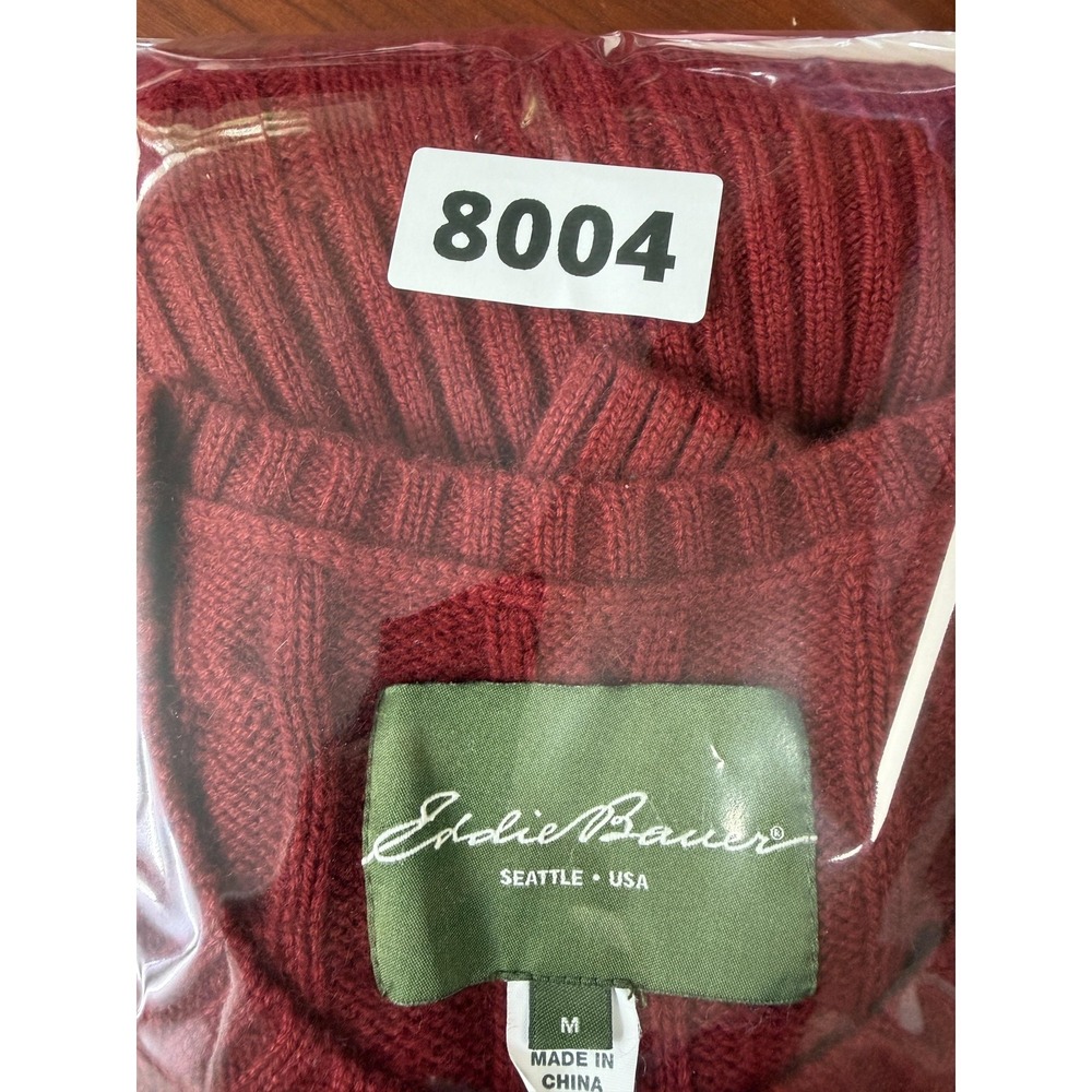 Eddie Bauer Sweater Mens Medium Red 100% Cashmere Cable Knit Crewneck Pullover - Picture 7 of 7